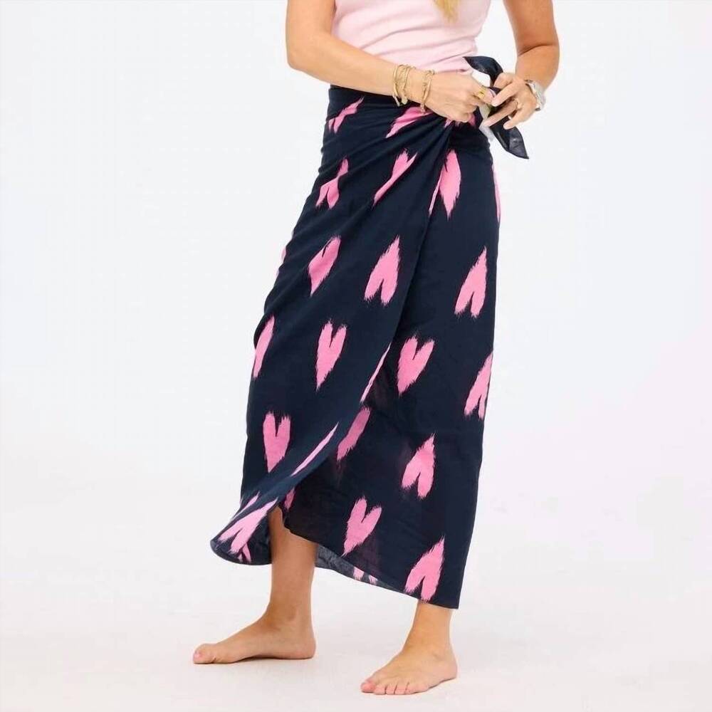 NEW KERRI ROSENTHAL women's ikat heart sarong in indigo/palm pink
